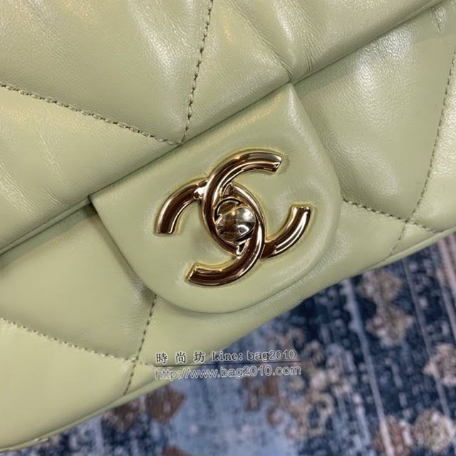 Chanel女包 香奈兒專櫃最新款菱格泡泡包 Chanel果綠色羊皮口蓋包 AS2232  djc4310